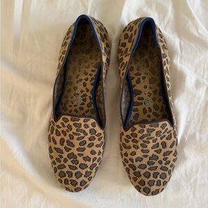 Rothy's Leopard Print Slip-On Flats with Blue Trim